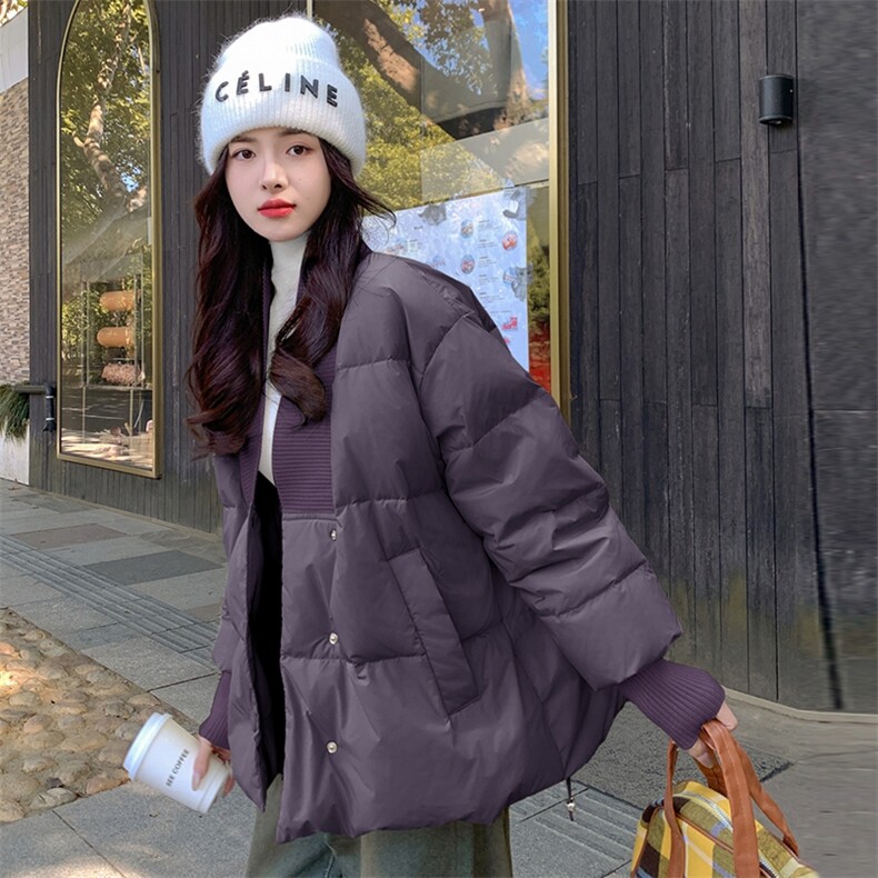 独特漂亮超好看v领短款羽绒服女冬2024年新款小众多巴胺黄色外套,女装羽绒服,浙宝305