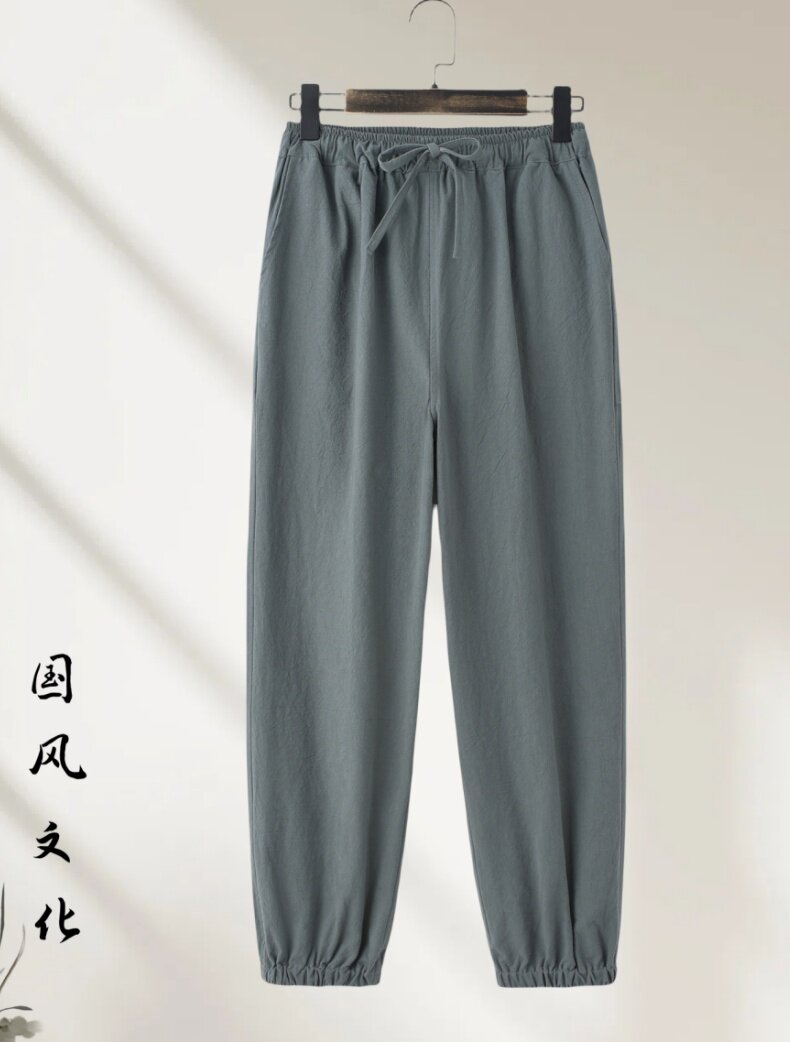 春夏男士风亚麻休闲透气宽松棉麻萝卜阔腿束脚裤GF2582-P50,男装休闲裤,星座1105-3