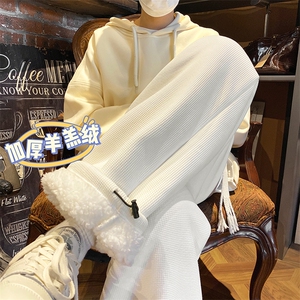 华夫格裤子冬季加绒潮牌休闲阔腿运动长裤B315-K5431J-P55控68图片