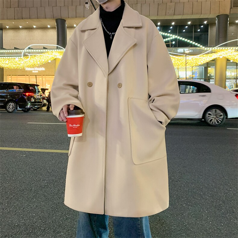 N9108/P100秋冬新款中长款双排扣毛呢大衣松呢子外套呢料大衣风衣，男装风衣，电商A141