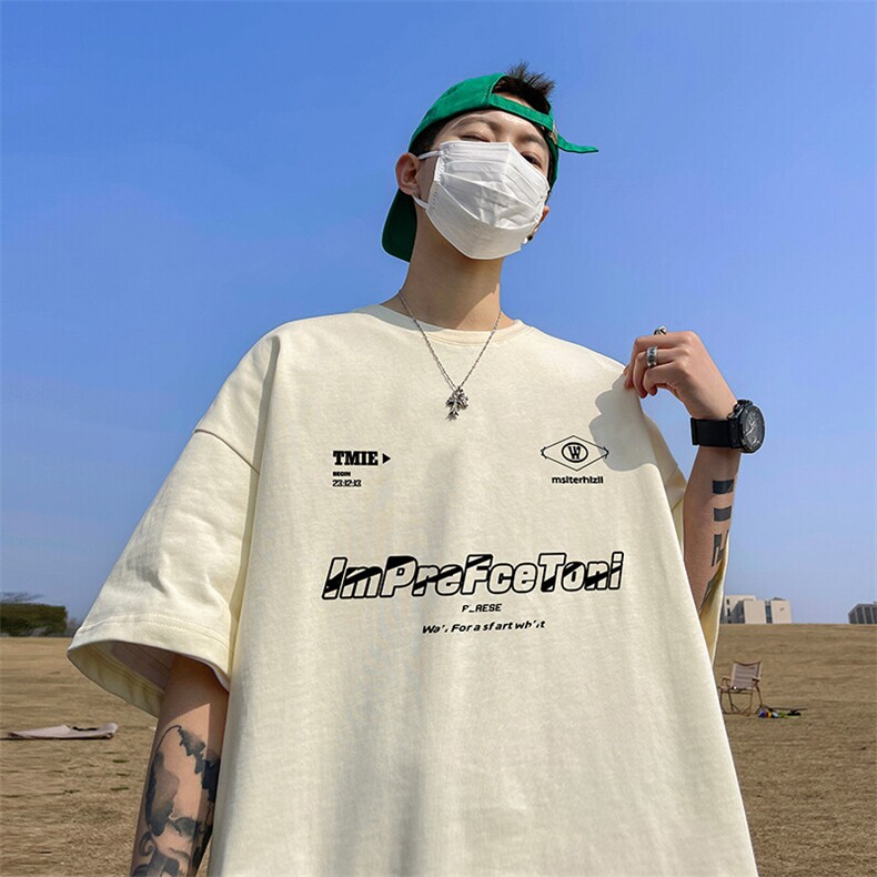 抖音得物二开现货220克夏装重磅美式高街宽松短袖t恤MT187,男装T恤,电商A486-1