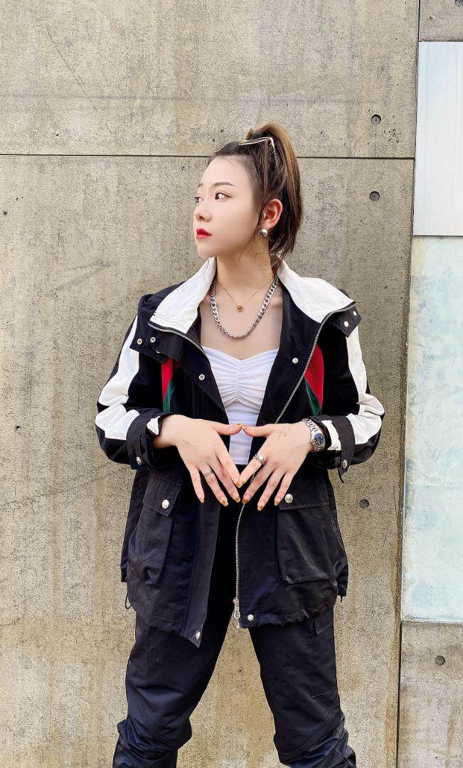 撞色抽绳中长款风衣外套，女装风衣，帝瀛 DY