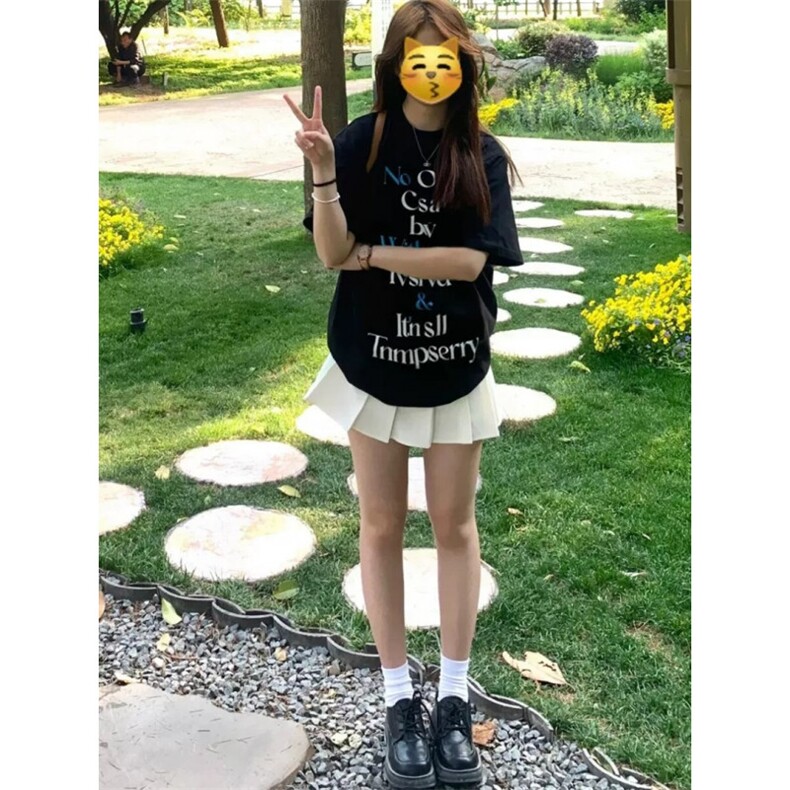 T0646-P25 小众字母设计 男女款 纯棉字母印花短袖图片