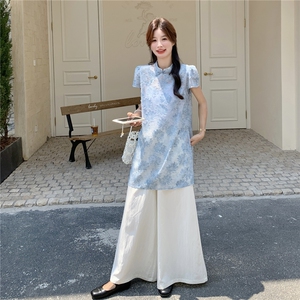 新中式国风气质蕾丝上衣阔腿裤套装女夏2025新款超好看两件套甜美图片