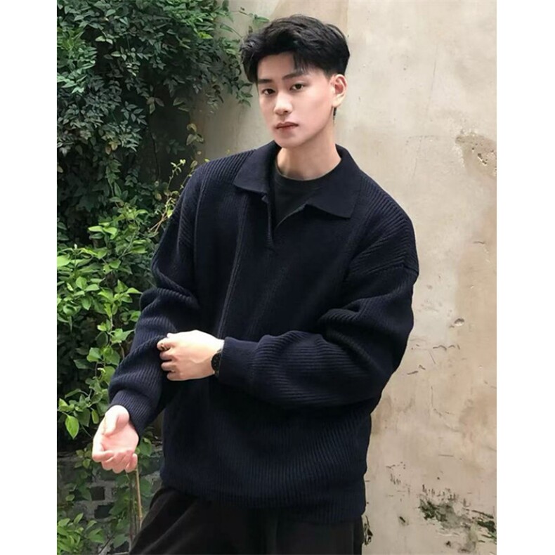黑色polo领毛衣男秋冬美式复古套头针织衫慵懒高级感外套M5015,男装针织衫/毛衣,星座1116A（原606A-3）