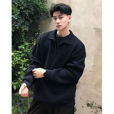 黑色polo领毛衣男秋冬美式复古套头针织衫慵懒高级感外套M5015，男装针织衫/毛衣，星座1116A（原606A-3）