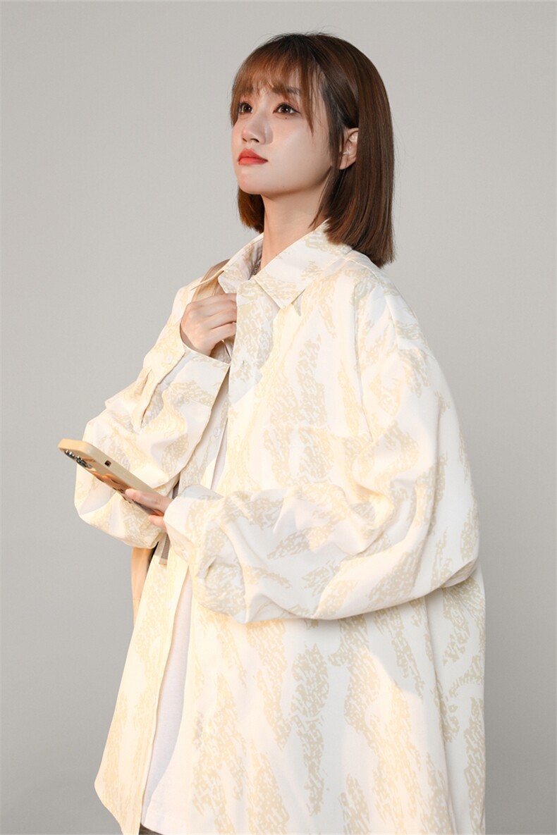 C8026/P40秋装新款现货中性风印花宽松简约衬衣男女衬衫上衣潮,女装衬衫,电商A141