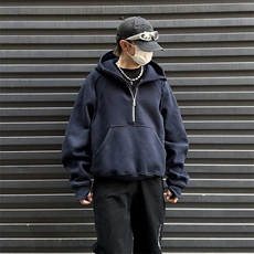抖音得物二开美式重磅宽松结构拉链设计防风高领连帽卫衣外套W76，男装卫衣，电商A486-1