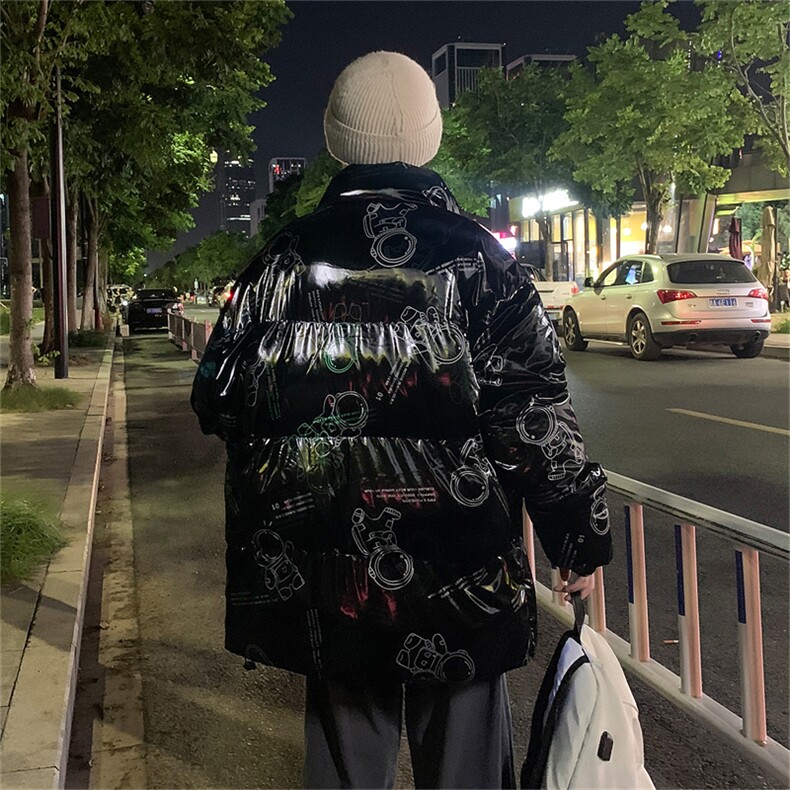 亮面反光图案冬季新款男士潮流休闲加厚棉衣外套XZ109-6006-108,男装棉衣,星座109-1