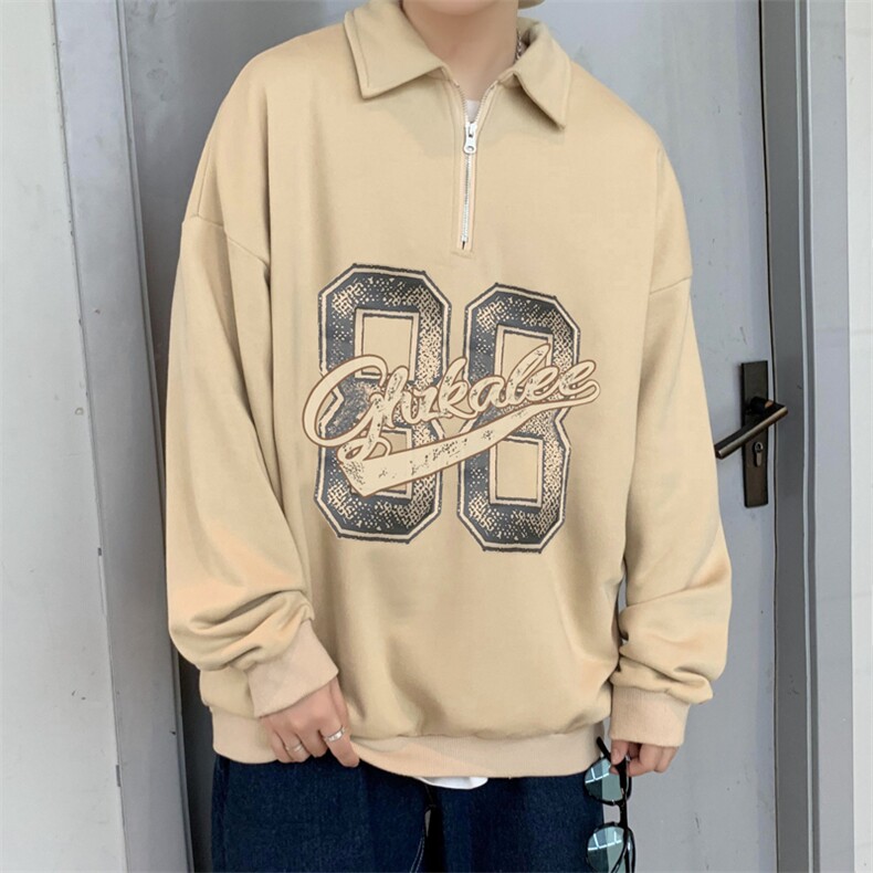 秋季高街潮牌半拉链外套上衣美式复古polo衫领卫衣男W5512-P38,男装卫衣,星座512-3
