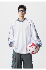 可二开美式POLO衫大码M-5XL拼接V领球衣长袖T恤男CX78111P45控69，男装Polo衫，星座226-1