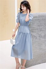 2026夏装新款V领时尚潮流中长款纯色连衣裙收腰连衣裙，女装连衣裙，兰菲阁