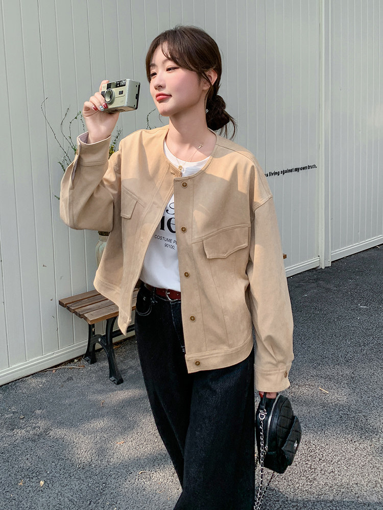 工装麂皮绒短外套女春秋2025新款减龄独特超好看上衣开春穿搭休闲,女装短外套,浙宝192（原082）