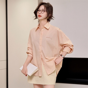2025春装新款衬衣浅绿色宽松衬衫外套别致漂亮纯棉上衣女图片