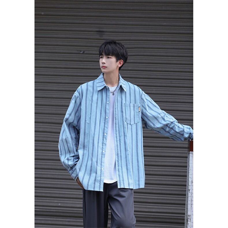 春秋 灯芯绒条纹衬衫男日系宽松衬衣长袖港风外套CS7213P50控78图片