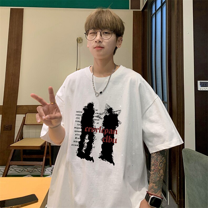 量大优供抖音视频支持得物配合二开美式满天星亮片短袖T恤MTX156,男装T恤,电商A486