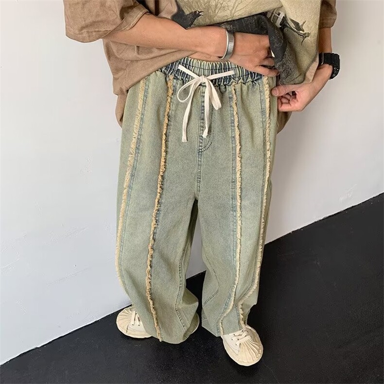 美式复古黄泥毛边牛仔裤男高街vibe潮牌直筒百搭阔腿裤子WN75-P45,男装牛仔裤,星座1008-1
