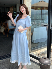 蓝色简约大方休闲套装裙女2025夏新款超好看甜美上衣半身裙两件套，女装套装/套裙，浙宝220