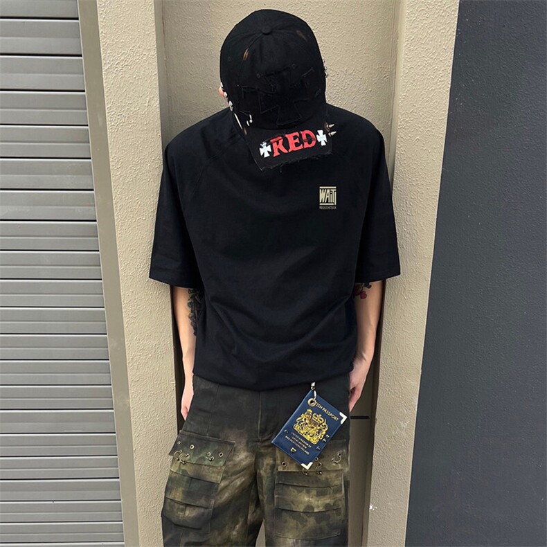 抖音得物品质夏季美式高街220克宽松纯棉潮牌印花短袖T恤MT30特15,男装T恤,电商A486-1