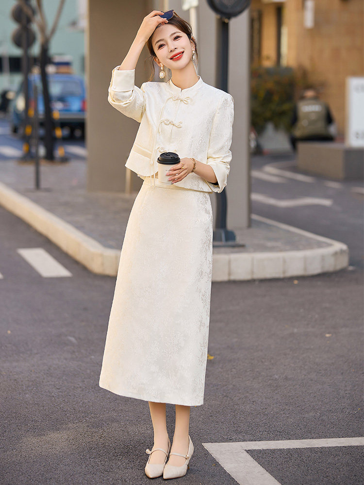 现货新中式套裙女2024年春季新款女装时尚气质显瘦两件套,女装套装/套裙,依如秀(原杭风阁)
