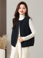 棉马甲女纯色拼接格子休闲时尚简约加棉马甲，女装棉衣/棉服，曼沙奕珂