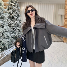 新款！羊羔毛拼接两面穿派克服外套2C133-8995-P225-K328，女装派克服，2C133