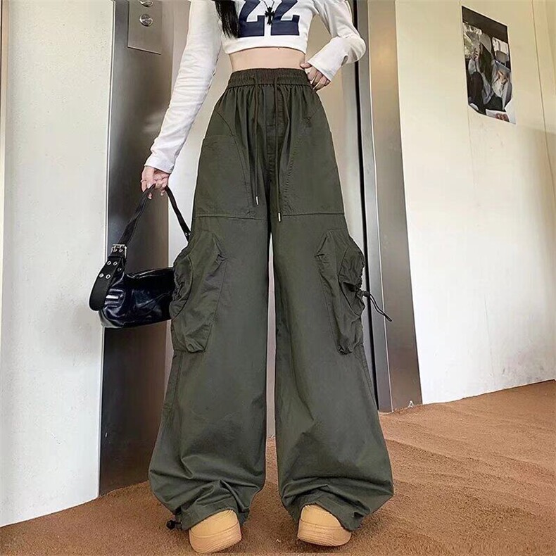 复古阔腿大口袋工装裤男士嘻哈春秋季新款抽绳束脚宽松休闲哈伦裤,男装休闲裤,星座1013