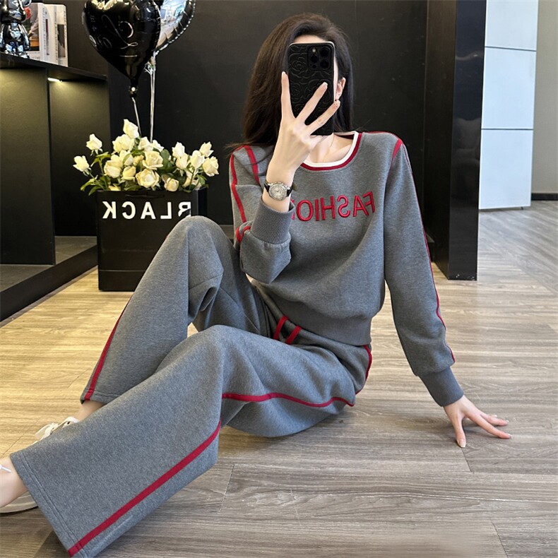 女春秋新款宽松减龄卫衣阔腿裤两件套,女装套装/套裙,江南