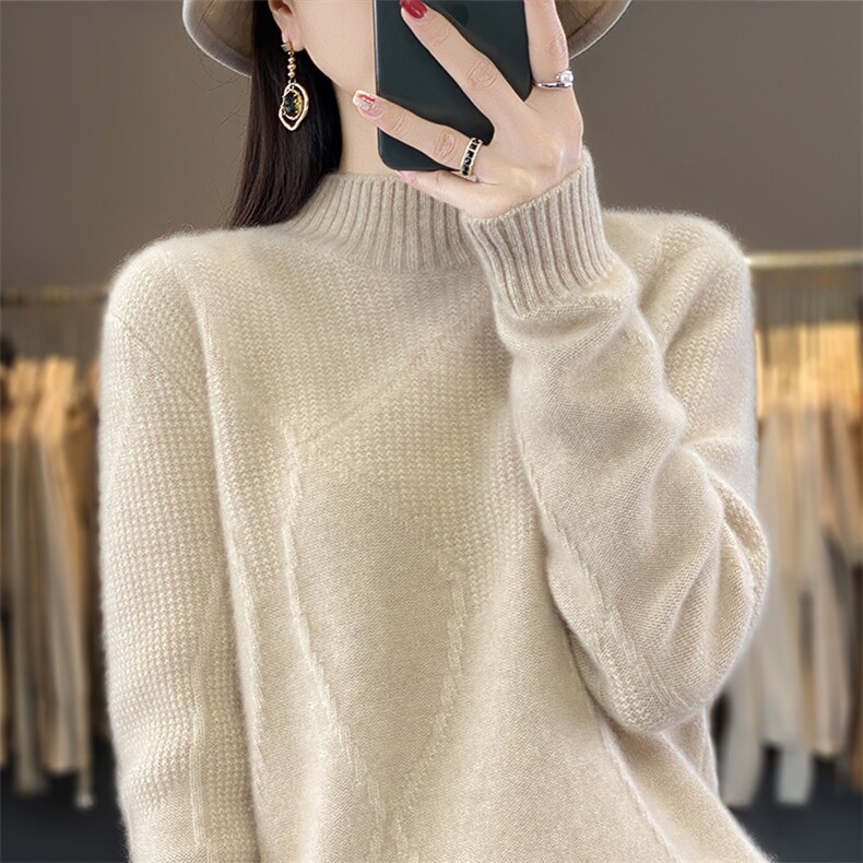 半高领毛衣女秋季新款时尚纯色简约百搭羊毛针织衫图片