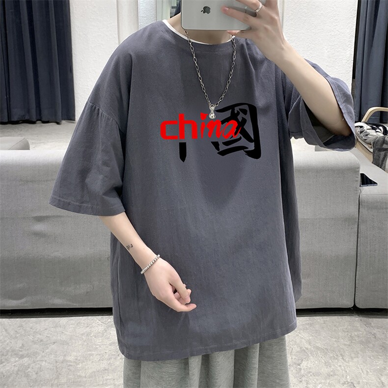 YT26189-P30NASA亚短袖t恤男大码五分袖男宽松七分袖港风模特,男装T恤,电商A040