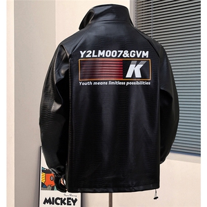 1港风模特鳄鱼纹面料条纹印花图案设计夹克男JK77742P85控118图片