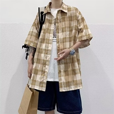 复古格子设计感短袖衬衫男女港式款衬衣CS44，男装衬衫，星座1116A-1（原606A）