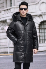 冬季真皮皮衣羽绒服男士头层牛皮狐狸毛领带帽中长款皮大衣外套潮，男装皮衣，电商B360A（原721A）