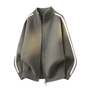 新款春秋毛圈棉拉链开衫卫衣男女情侣BF风三条杠外套潮YM157 P63图片