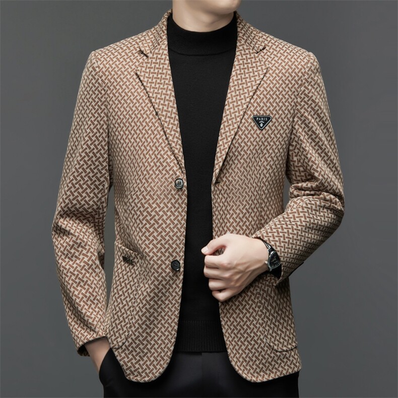 秋冬男士宽松休闲格子西服上衣中年厚款保暖西装外套QS3305-P120，男装西服，星座1105-3
