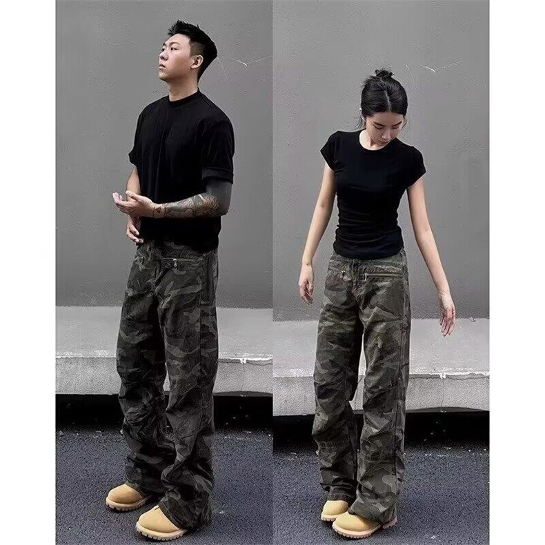 美式迷彩工装牛仔裤男款夏季潮牌痞帅炸街微喇伐木长裤GK88-P57,男装牛仔裤,星座1001-1