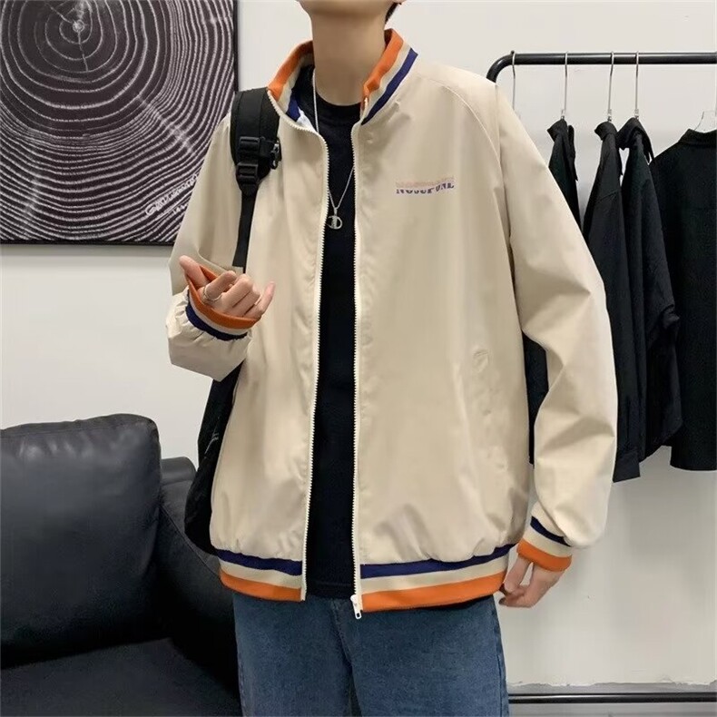 立领上衣字母宽松双层夹克M--3XL 黑色 卡其 JJ55图片