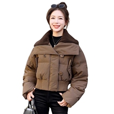 欧货短款羽绒棉服女小个子2024年冬季新款高端洋气大翻领白，女装棉衣/棉服，星座1511