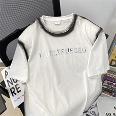 港风夏款男短袖T恤字母印花荧光渐变色休闲T恤衫T016P40，男装T恤，星座1013-1