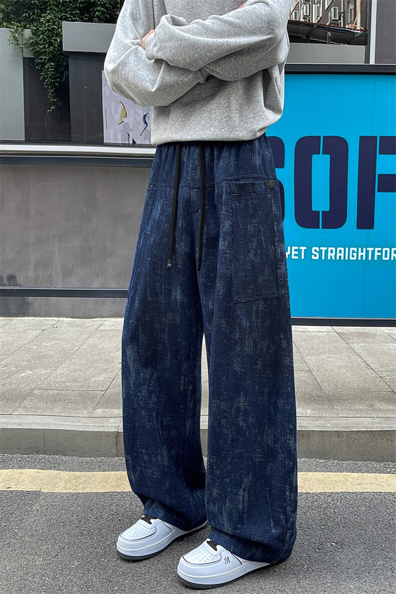 美式人字斜纹牛仔裤男秋季2025新款潮牌设计感弯刀裤宽松阔腿长裤,男装牛仔裤,电商C305A