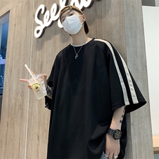高品质夏款男短袖T恤宽松条纹拼接五分袖T恤衫T246P30，男装T恤，星座1013-1