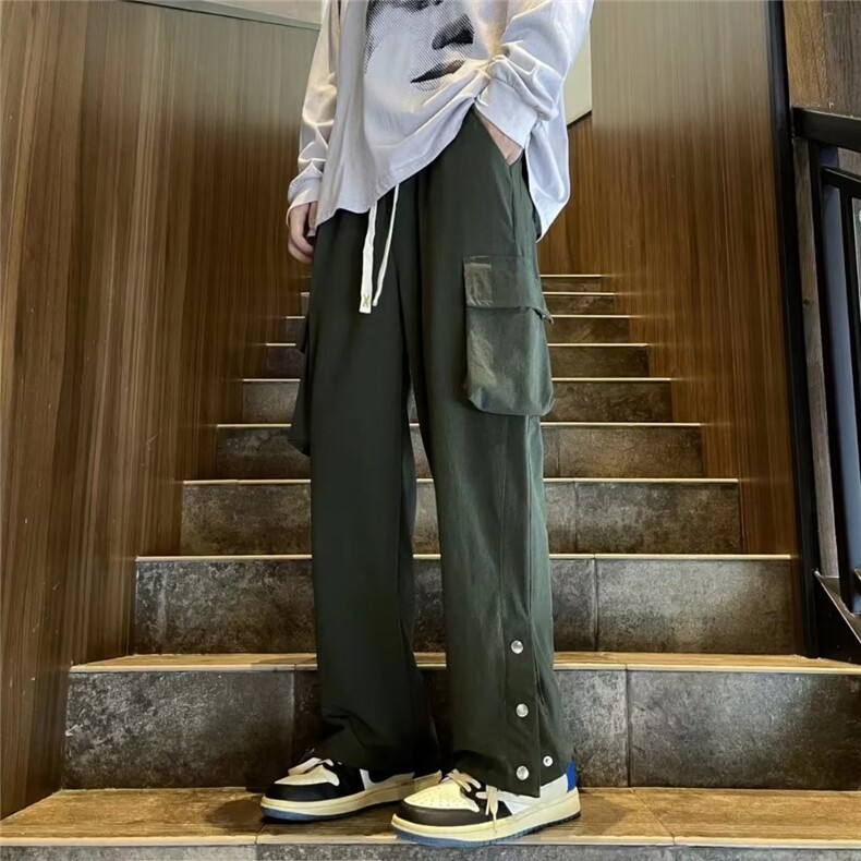 大码男水洗棉侧边排扣多口袋工装裤宽松休闲直筒长裤HK05-P58,男装休闲裤,星座1109-3