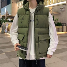 港风秋冬款男女工装大口袋连帽棉衣背心保暖马甲外套MJ810P65，男装背心/马甲，星座1013-1
