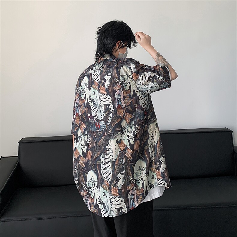 夏季新款花衬衫男短袖冰丝薄款宽松休闲潮流百搭上衣,男装衬衫,星座410-7