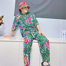 TZ340男士夏秋风大花套装大码宽松凉爽透气个性外套可作睡衣，男装休闲套装，星座115A-2
