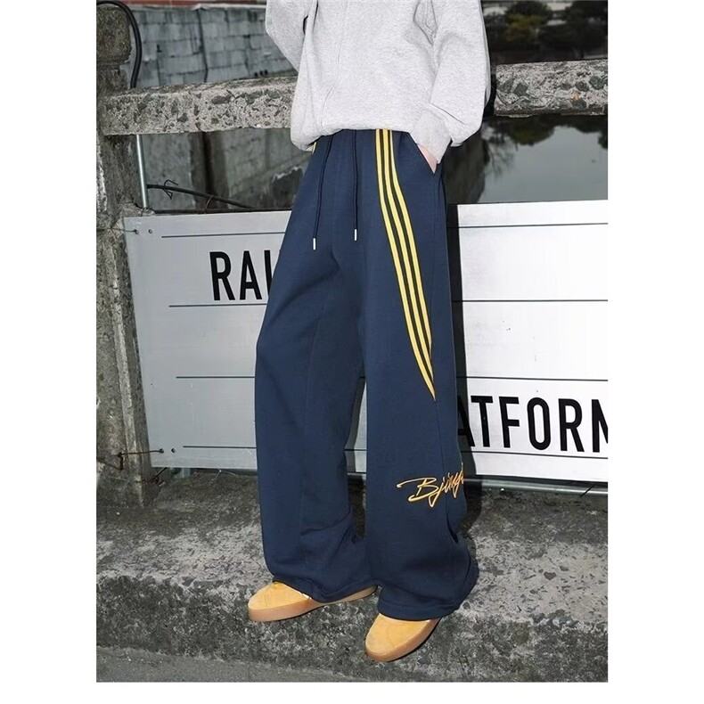 美式高街直筒卫裤男潮牌印花宽松痞帅三道杠条纹休闲裤夏季运动裤,男装休闲裤,星座1210-1