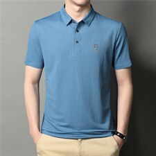 中年纯棉刺绣polo衫男短袖爸爸夏装t恤条纹丝光棉T恤父亲夏季衣服图片
