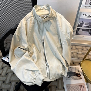 小众设计感pu皮垫肩机车服夹克男款春新款潮流宽松外套W6073-P70图片