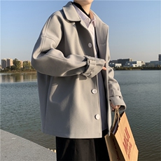 ins秋冬季短款呢子大衣韩版潮流宽松毛呢夹克男港风休闲外套-现货，男装毛呢大衣，星座302B-2