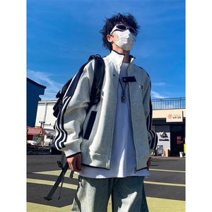 美式条纹夹克男秋季新款潮牌大码宽松上衣设计感拼接外套,男装夹克,四季星座505